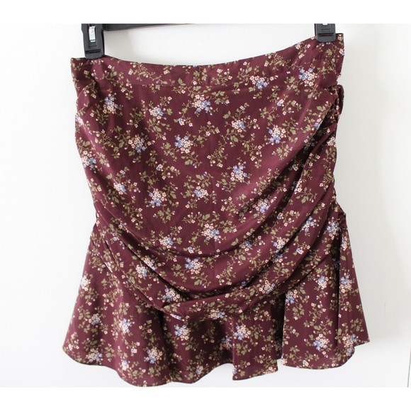 NWT Size 10 Veronica Beard Taras Floral-Print Ruched Silk Mini Skirt Merlot Ruff - Picture 6 of 8
